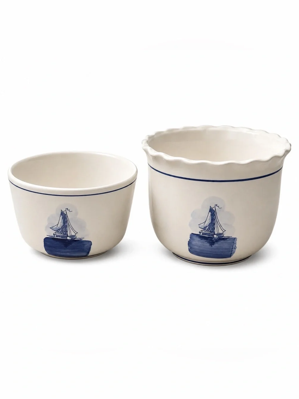Vintage Delft Blue Dutch Windmill Ceramic Planter Cachepot Set Cottagecore Bowls